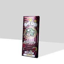 A One Up Raspberry Dark Chocolate Shroom Bars package, featuring vibrant raspberry graphics on a sleek dark chocolate bar, creating a blend of indulgent flavors and mushroom-infused relaxation